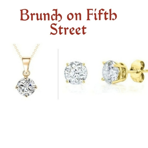NEW 14K Gold Vermeil Diamond Sim Necklace Earring Set Statement Classic Luxury - Picture 8 of 9